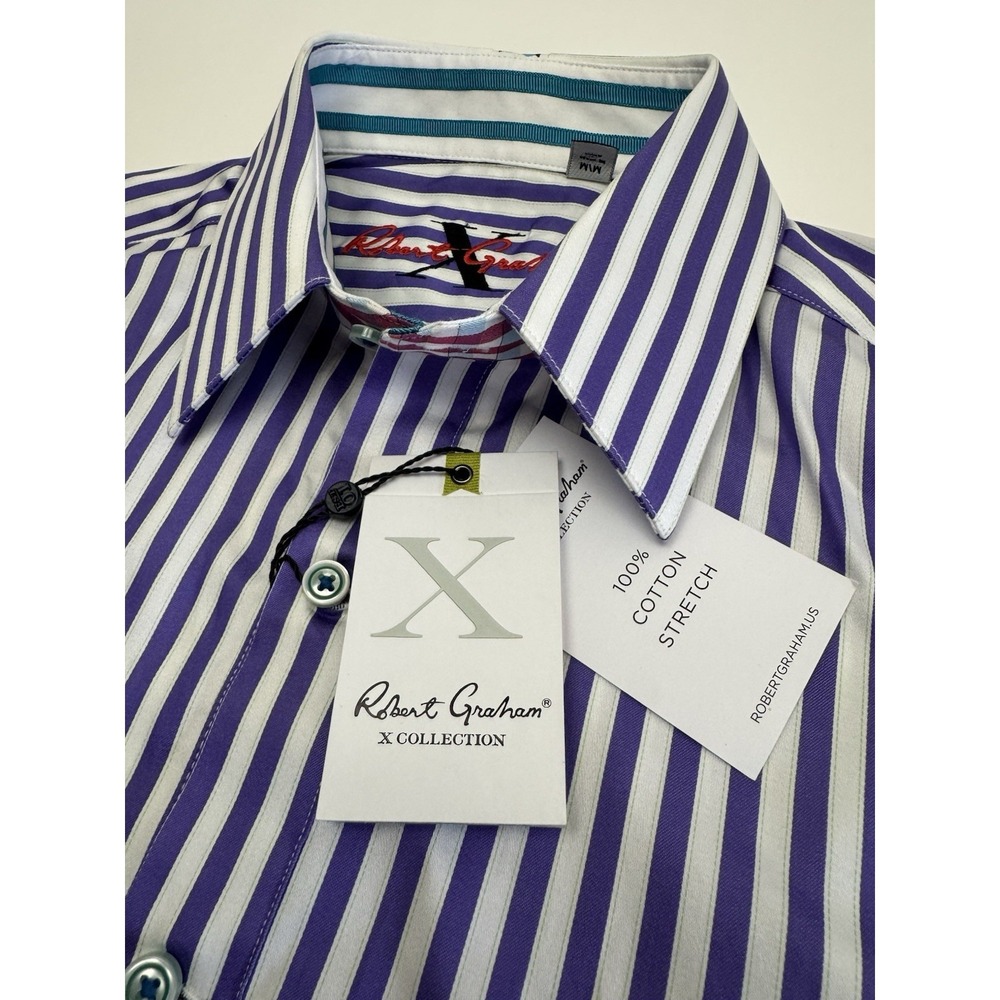 NWT Robert Graham X LANAI Purple Stripe Flip Cuff Trim Fit Shirt MED $188 READ